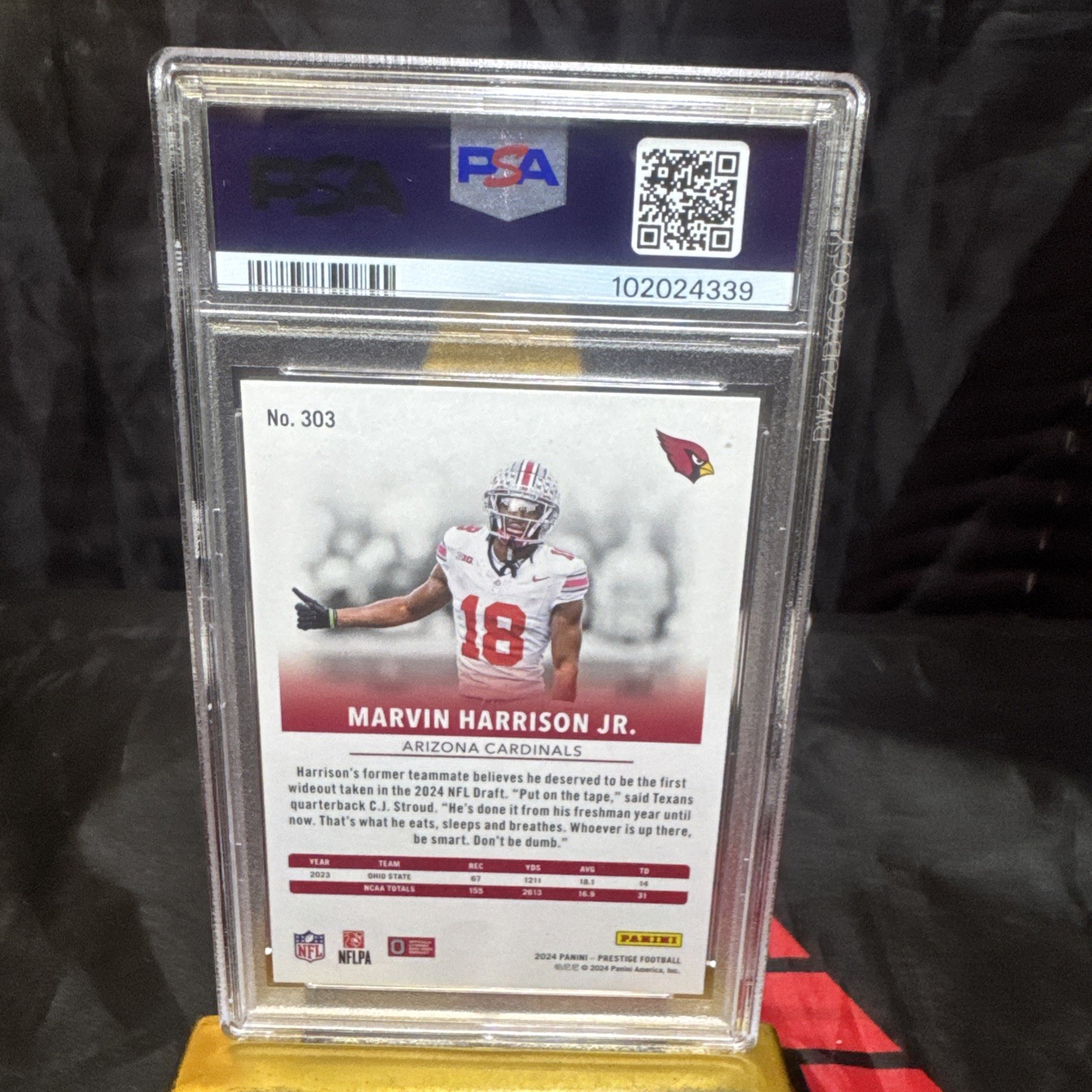 2024 Panini Prestige - Rookies Marvin Harrison Jr. #303 (RC) PSA 10 view 3