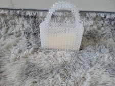 Clear White Beaded Bridal Clutch Bag Purse for Evening Wedding Accessories