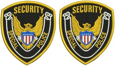 SECURITY SHOULDERS  EMBROIDERY PATCH 4.253.75'' SEW ON on back BLK/gold