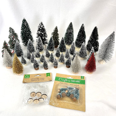 Mixed Lot of 50 Lemax Bottle Brush & Unbranded Trees Christmas Village 1''-6''