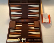 Backgammon Travel Vintage Faux Leather Set in Attache Case
