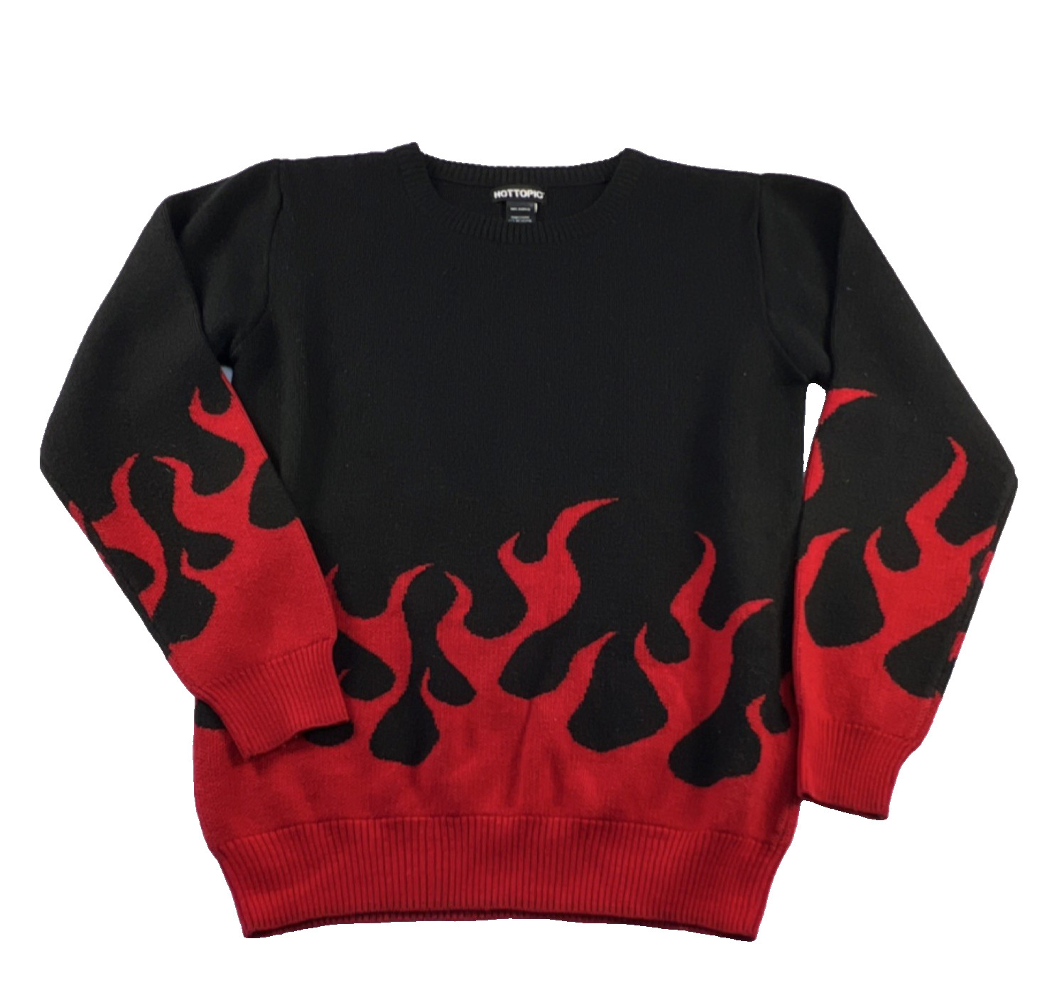 Hot Topic Red Flame Sweater Black Knit Pullover Size Small S Goth Emo Y2K Alt
