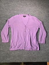 Jones New York Women's Cardigan Sweater Purple Size XL Front Button Deep V Neck