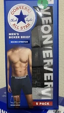 Brand New Converse Men's Boxer Brief  GRAY/BLACK  Underwear 5 Pack. Size LARGE