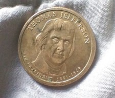 Thomas Jefferson 1 Dollar Coin 1801 Presidential 2010 Uncirculated