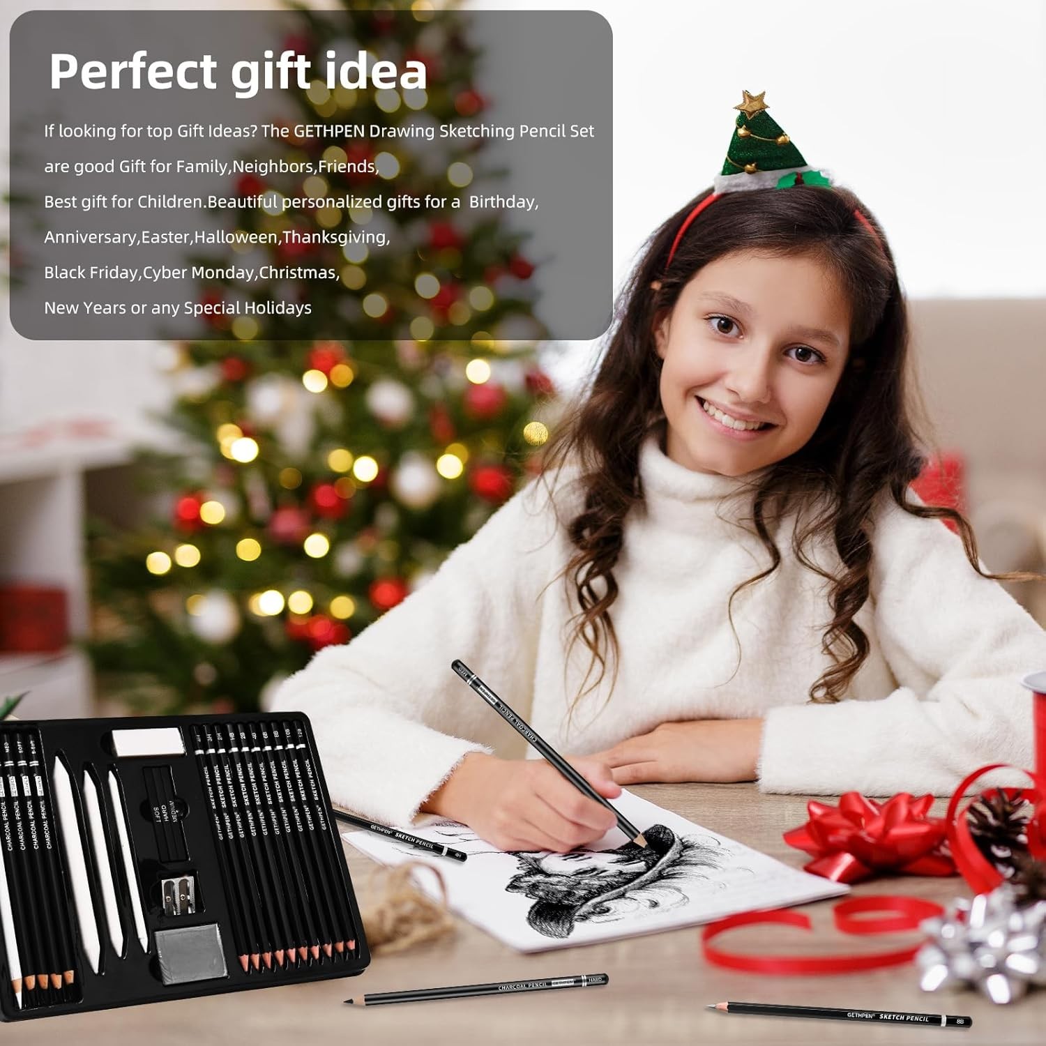 Drawing Sketching Pencil Set, 24 Piece Pro Artist Sketch Kit - Graphite Pencils