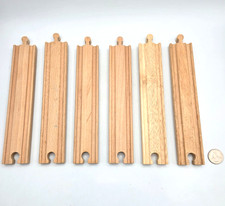 Wooden Train Railway 8" Straight Track Lot x6 - works w Thomas  Friends BRIO