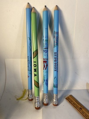 Large Souvenir Wooden Pencils Lot of  4  States CA, VA, WY, IA 1960 s - 70 s
