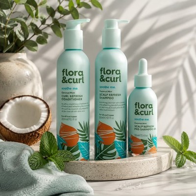 Flora & Curl Soothe Me Coconut Mint Shampoo Conditioner Pre Shampoo Oil