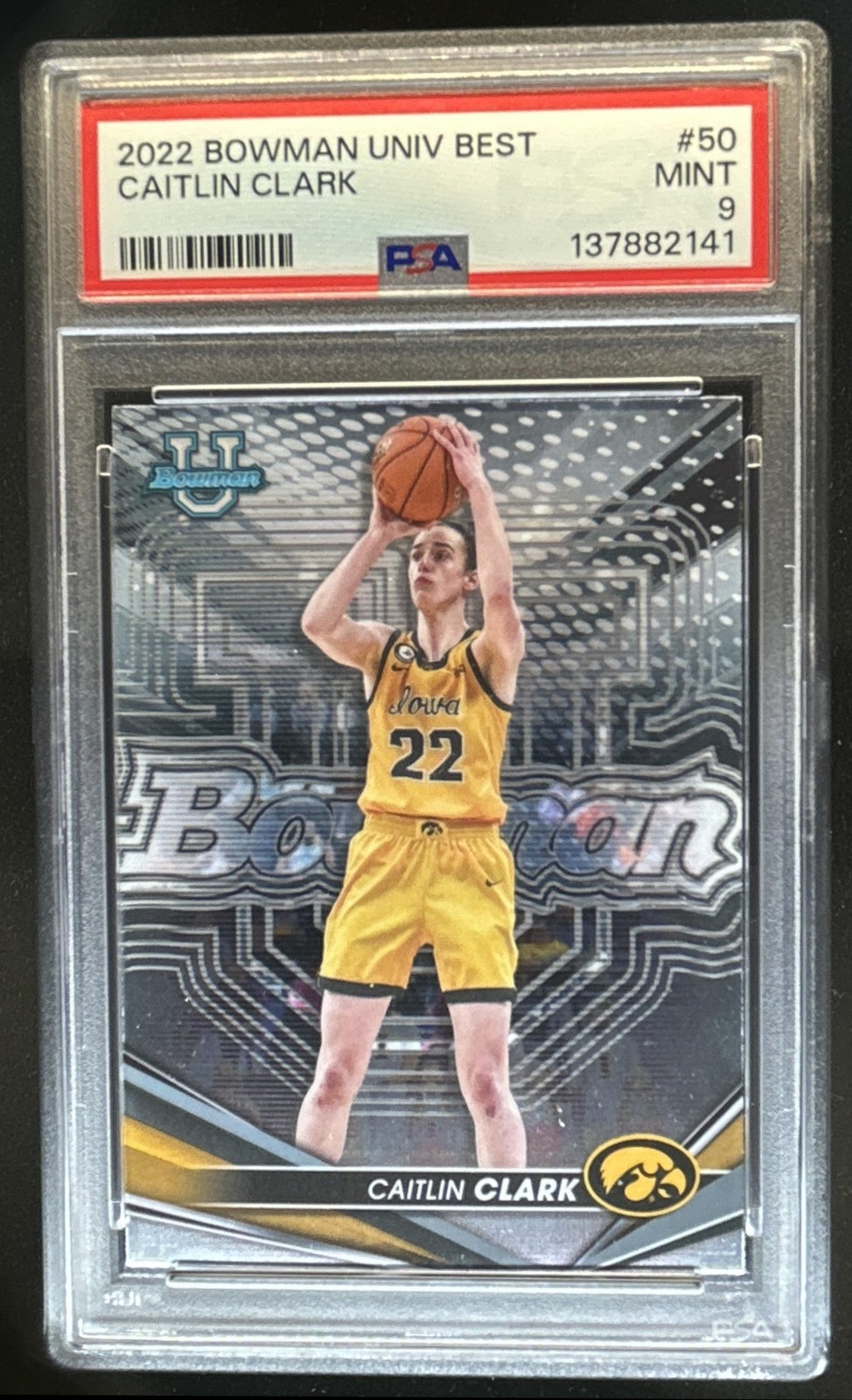 2022-23 Bowman University Best Caitlin Clark #50 Hawkeyes PSA 9