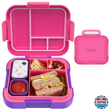 Caperci Kids Large 4.8 Cup Bento Lunch Box, 4 Compartments, Leak-Proof Container