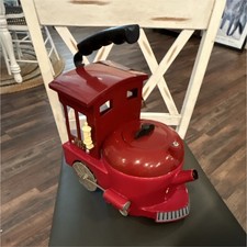 Red Train Shaped Metal Novelty Tea Kettle Collectible Painted Finish