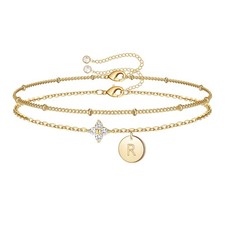 Initial Bracelets for Women - Dainty Bracelets for Women Letter R Bracelet Disc