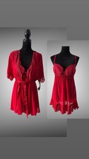 Seductive wear by Cinema Etoile Red lace lingerie set matching robe slip dress