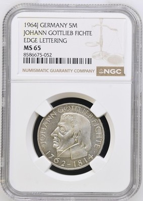 VALORIS BRD 1964 J 5 D-Mark Johann Gottlieb Fichte NGC MS 65