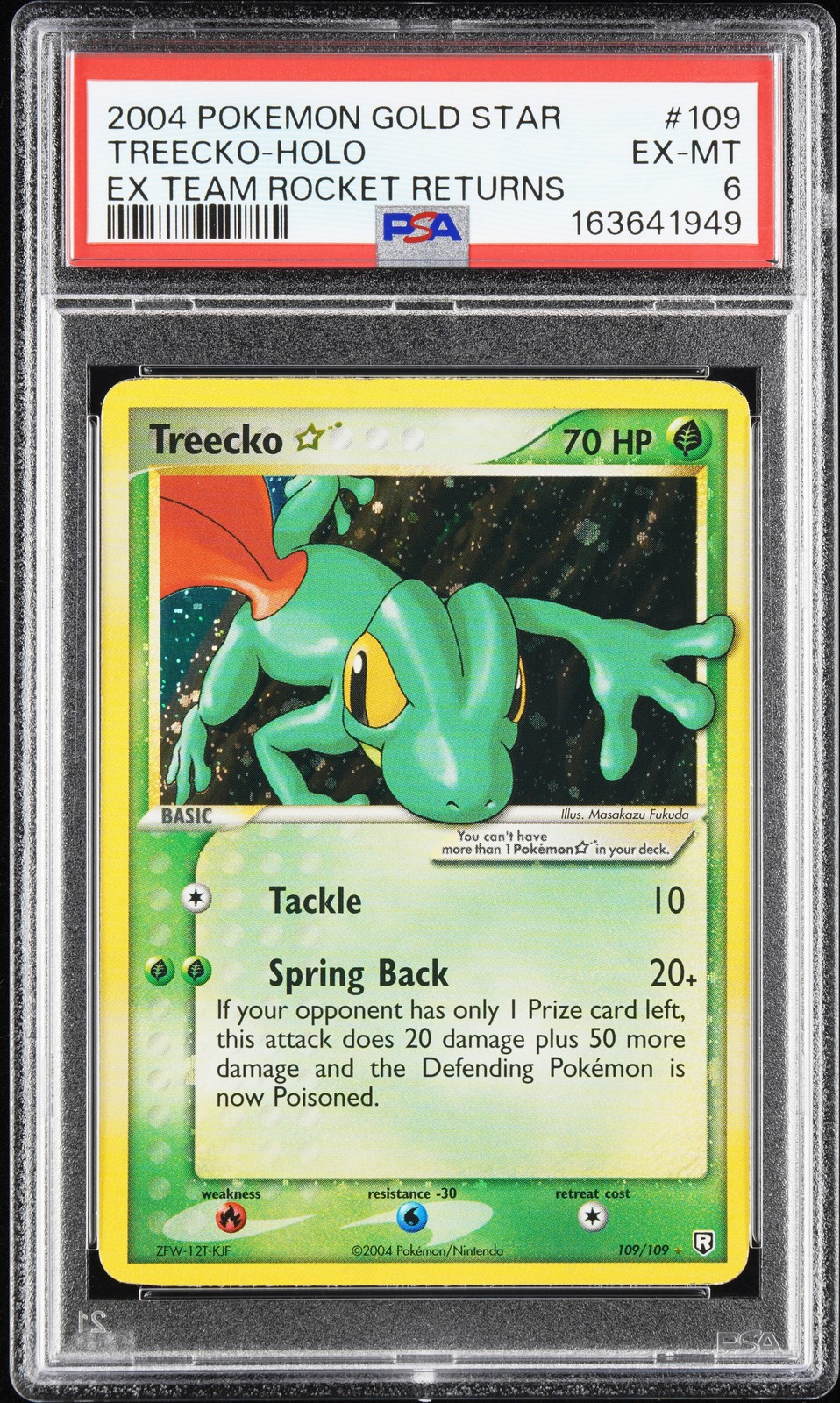 Pokemon Treecko Gold Star Holo EX Team Rocket Returns 109/109 PSA 6