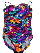 Longitude Modest Slimming Soft-Cup Swimsuit Floral Pink Purple Size 14