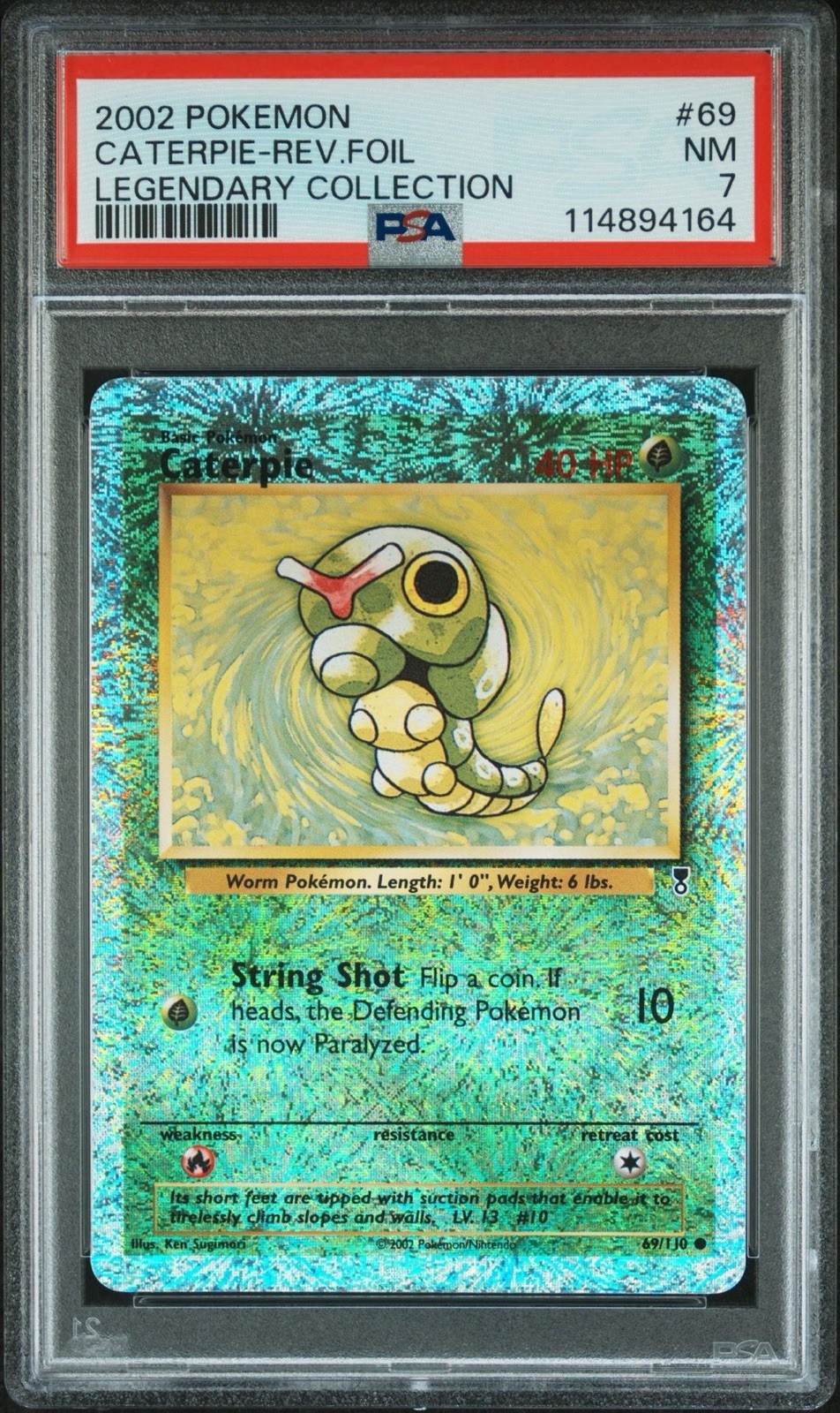 PSA 7 NM Caterpie Reverse Holo 69/110 Pokemon 2002 Legendary Collection 7130