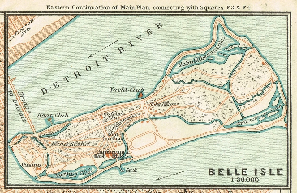 DETROIT  1909  Original  Map City Plan BELLE ISLE MICHIGAN U.S. - Image 2 of 4