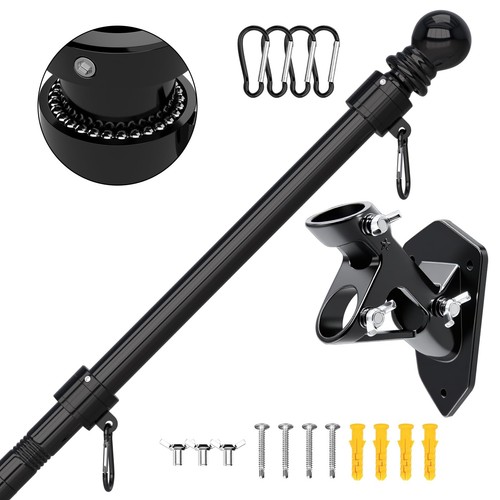 5 FT Stainless Steel Tangle Free Flag Pole with Upgraded Bracket, Flag ...