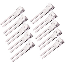 10 Pack Double Prong Pin Curl Hair Clips, Silver, 1.8" Metal Alligator Hair