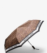 Michael Kors Women Fashion Compact Leopard Print Folding Umbrella Butterscotch