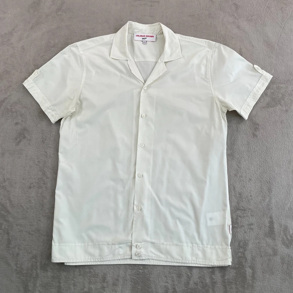Camisa Orlebar Marrón Golden Gun Cuello Capri Hombres Mediana Marfil 007 James Bond $295 Foto 4 de 4