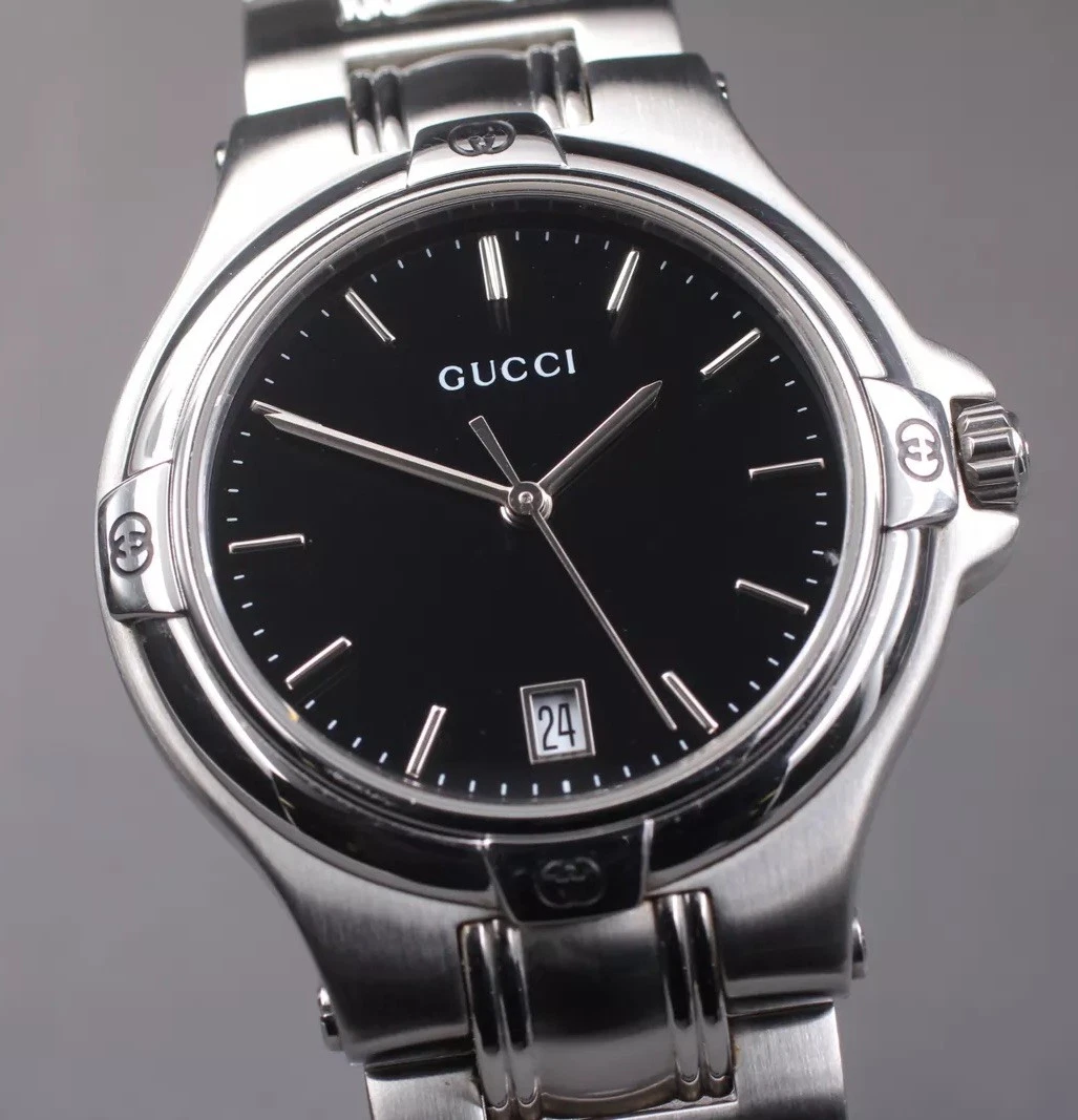 [Presque comme neuve] Montre homme vintage Gucci 9040M cadran noir quartz argenté du JAPON