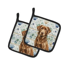 Caroline's Treasures Chocolate Labrador Retriever Coastal Sea Glass Potholders