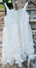 Girls White A-Line Tulle Dress 3D Flower, Sleeveless Square Neck, Size 2T