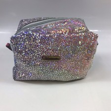 Handmade Fabric Zippered Box Makeup/Toiletries Bag Sliver Shiny Fabric