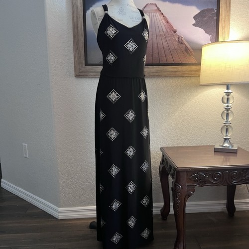 White House Black Market Black Geometric Studded V-Neck Maxi Dress Sz S