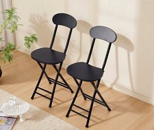 FOLDING BAR STOOL BREAKFAST BLACK PADDED HIGH BACK STOOL ROUND SEAT FOLDABLE NEW