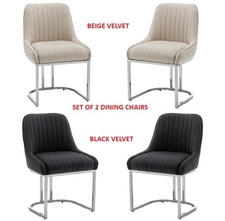 Image of Set of 2 4 6 Velvet Dining Chairs Bright Chrome base legs Velvet Upholstered