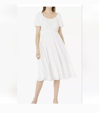 ASTR The Label Women’s Medium White Smocked Tiered Short Sleeve A-Line Maxi Dres
