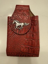 USA Made Red Croc Embossed Leather Cell Phone Belt Holster Horse Concho 6โ