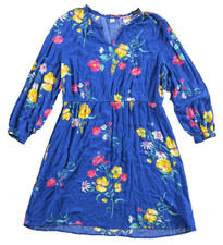 NWT Old Navy Blue Pink Yellow Floral Rayon Long Sleeve V-Neck Tunic Dress XL