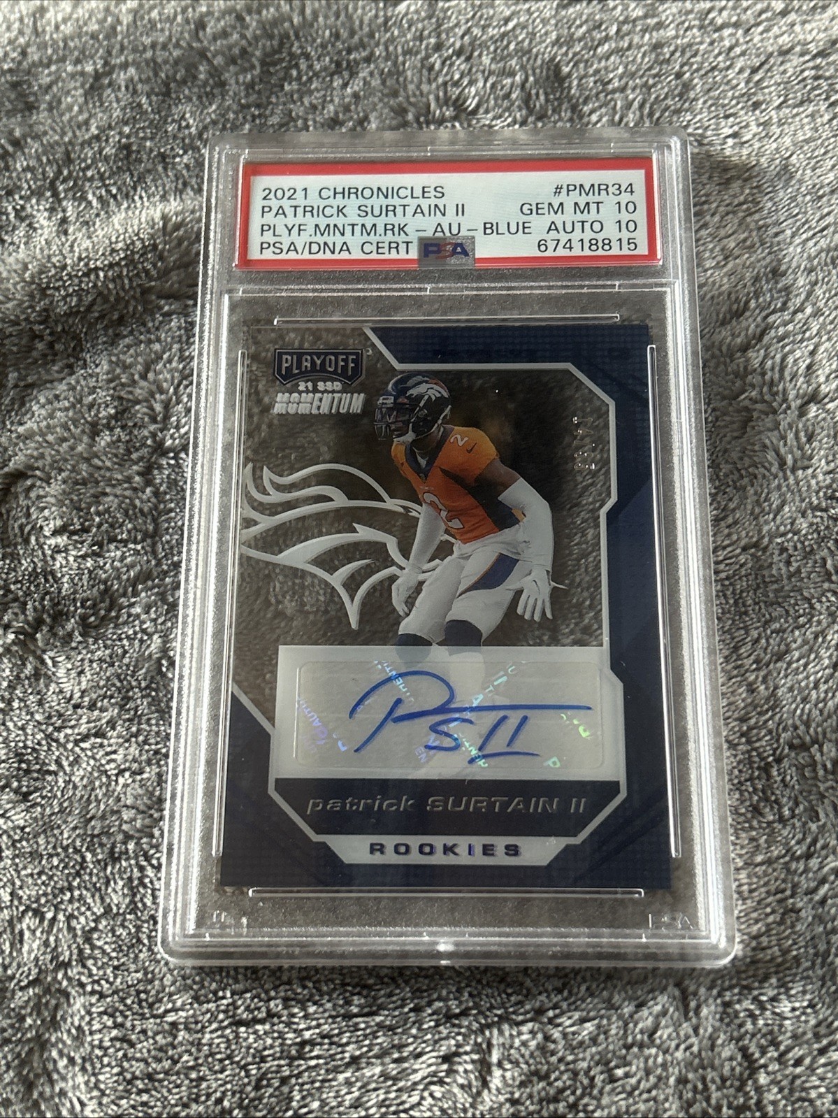 Patrick Surtain II Panini Chronicles Playoff Momentum Rookies #PMR34 Autograph-Blue