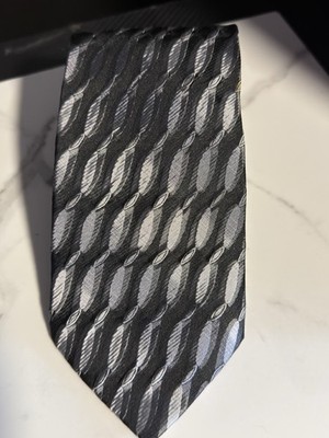 EMILIO PONTI Roma Milano Silk Tie Necktie Grey And Black Geometric Design