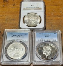 Lot of 3 Mint Silver & Clad Proof Dollar GRADED Coins 1884O Morgan & Eisenhower 