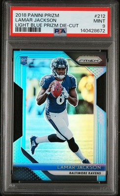PSA 9 2018 Panini Prizm Lamar Jackson Light Blue Die Cut Rookie RC /199 #212