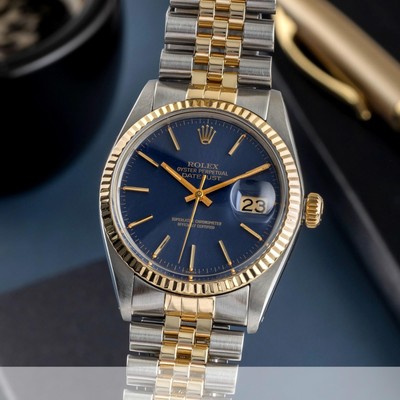 Rolex Datejust 36 Oyster Stahl Gold Blue Dial Automatik Ref. 16013 Klassiker