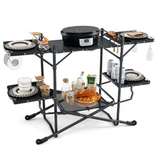 Folding Portable Outdoor Cook Station Camping Kitchen Table w/ 4 Side Tables