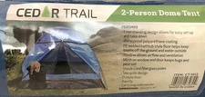 Cedar Trail 2 Person Dome Tent In Carry Bag Blue NEW
