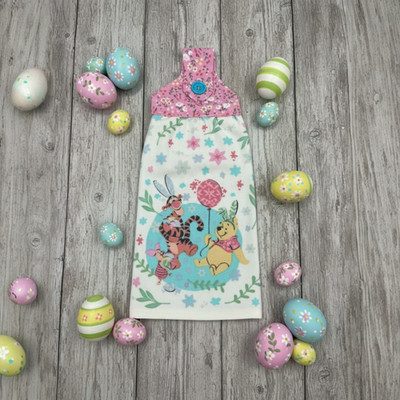 Easter Dishtowel Tigger and Pooh With Spring Floral Background Made in USA