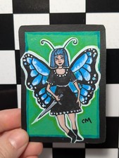 ACEO Cute Butterfly Fairy Girl Original Acrylic Painting Hand Painted Art Card