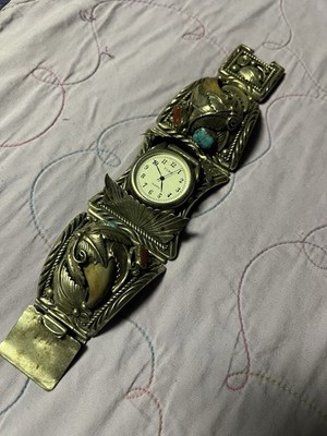 Vintage Native American sterling Silver watch w/ bear claws