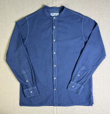 Officine Generale Gaston Medium Grandad Collar Long Sleeve Shirt Blue Cotton