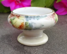 Handpainted Vienna Porcelain Pedestal Open Salt Dip, Cellar, Dish w/Yellow Roses