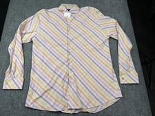 Steven Land Multicolor Plaid Dress Shirt 17.5 36/37 B/T Cotton Long Sleeve